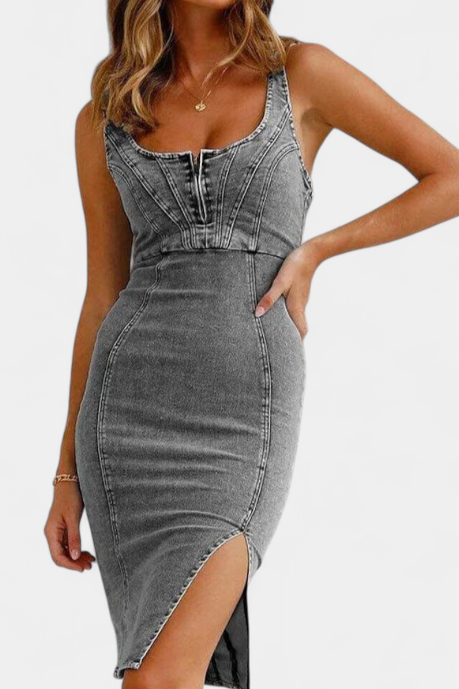 Sarah™ | Button-Down Denim Midi Dress