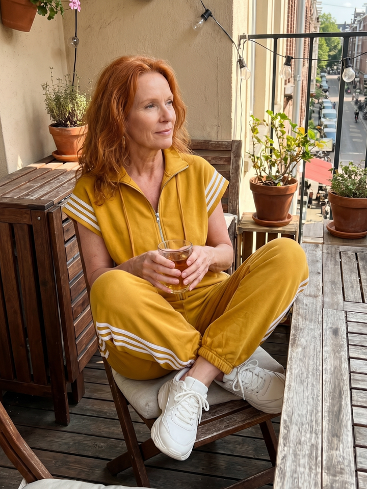Lark | Striped Panel Jumpsuit with Front Zipper