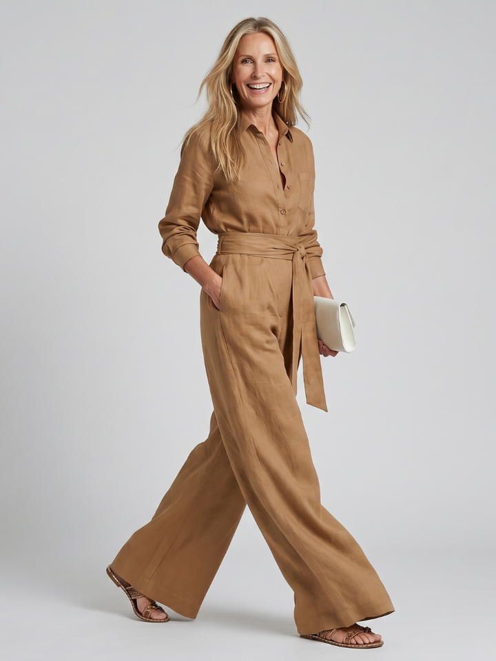 Jovie | Long Sleeve Jumpsuit with Buttons and Wide Legs