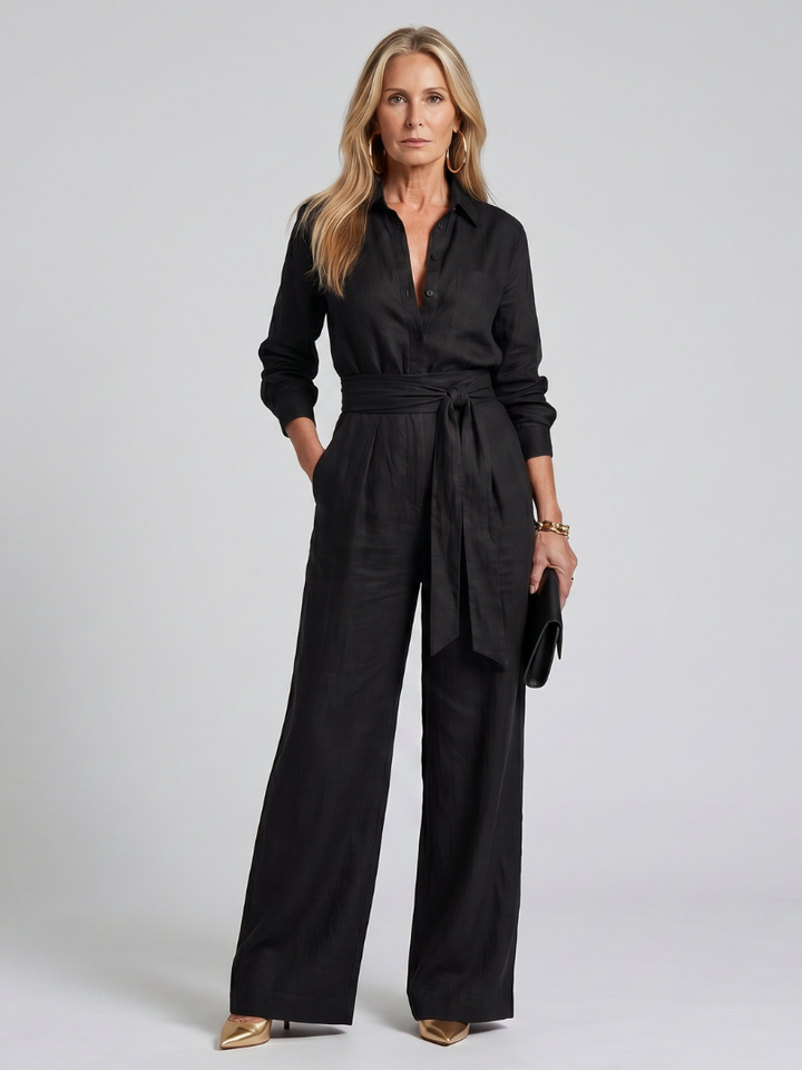 Jovie | Long Sleeve Jumpsuit with Buttons and Wide Legs