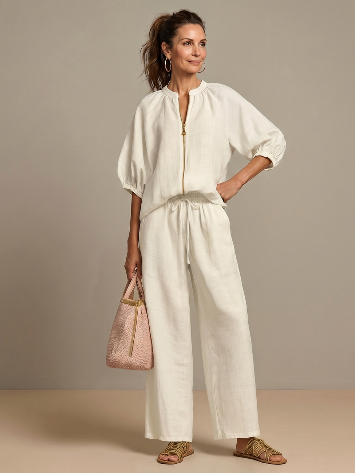 Natalia | Zip-Up Top and Wide Pants