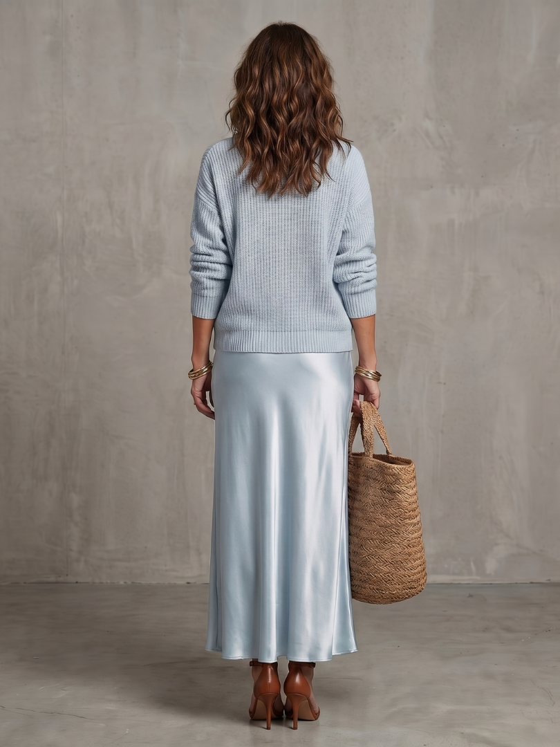 Luciana | Satin Bias Skirt with Knit Set