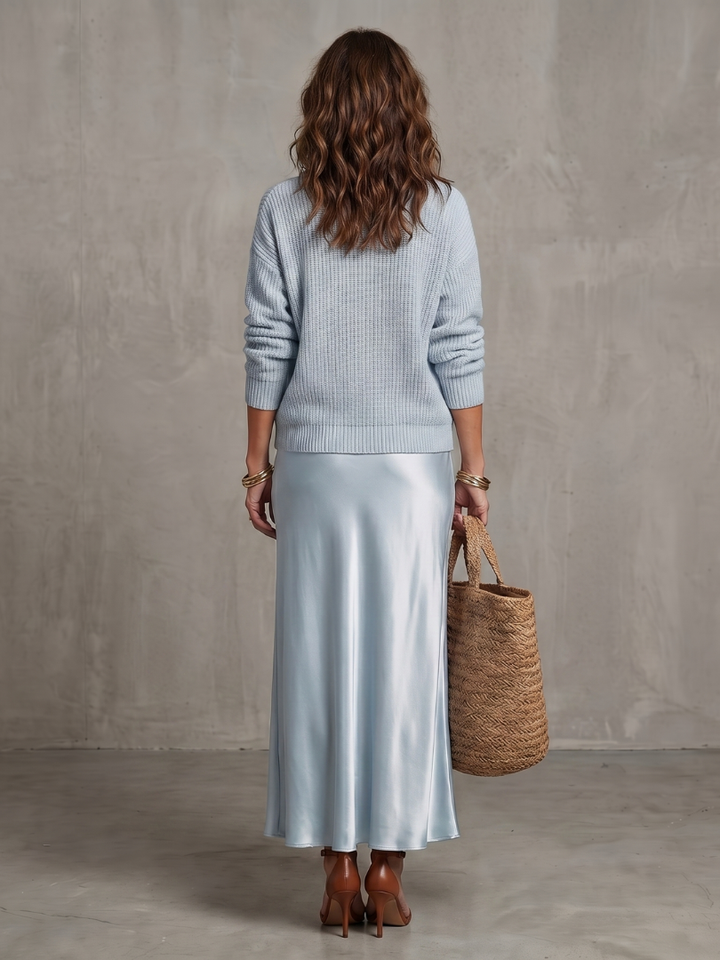 Luciana | Satin Bias Skirt with Knit Set