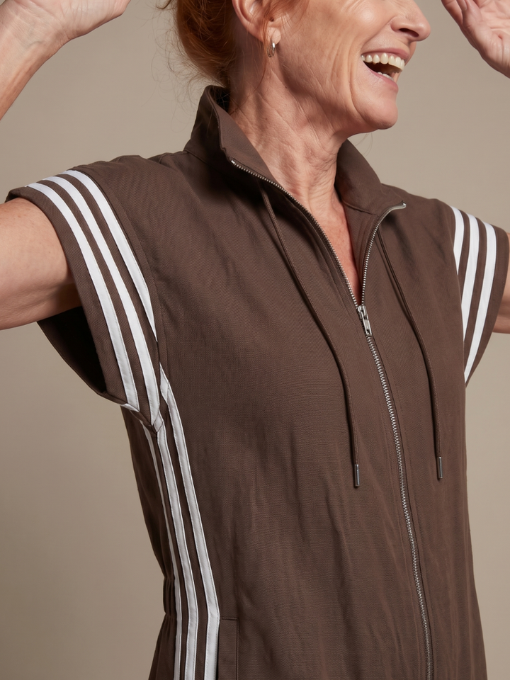 Lark | Striped Panel Jumpsuit with Front Zipper