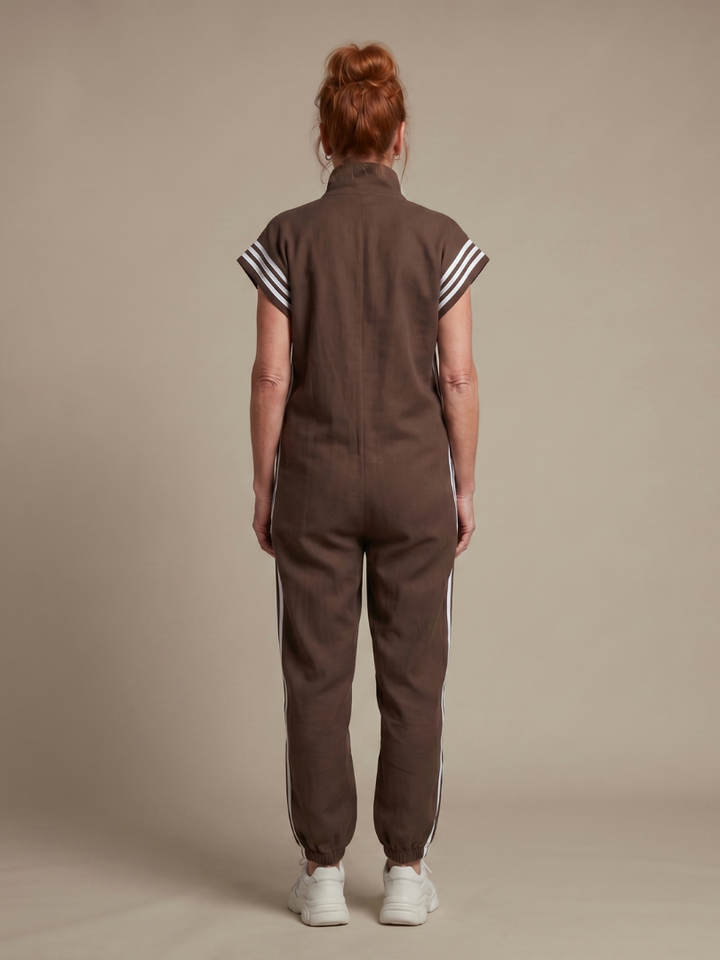 Lark | Striped Panel Jumpsuit with Front Zipper