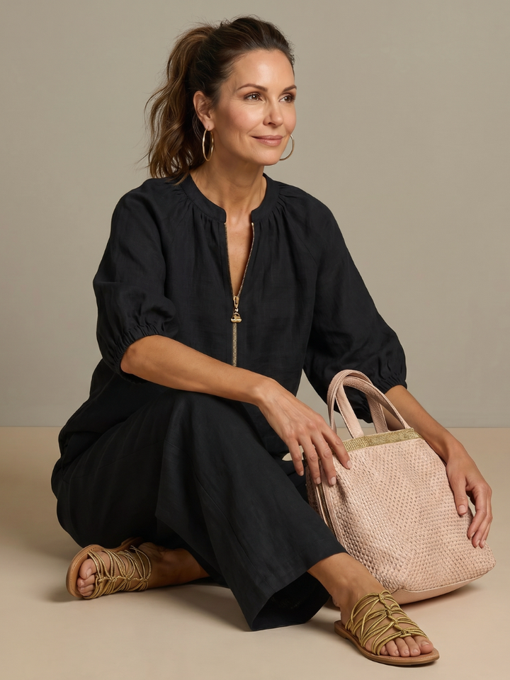 Natalia | Zip-Up Top and Wide Pants