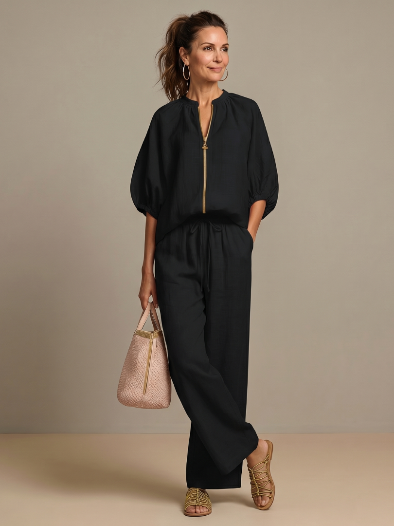 Natalia | Zip-Up Top and Wide Pants