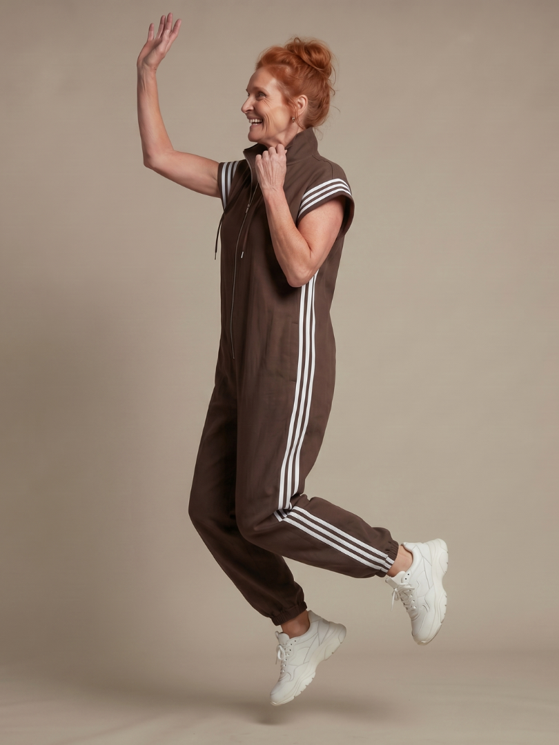Lark | Striped Panel Jumpsuit with Front Zipper