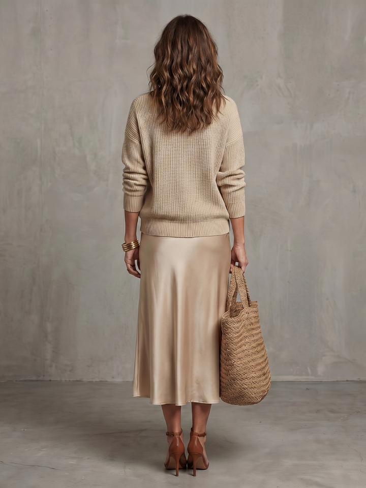 Luciana | Satin Bias Skirt with Knit Set