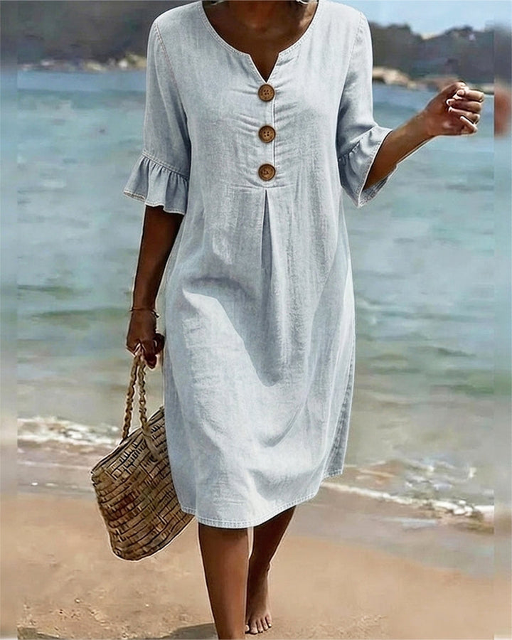 Lotus Leaf Dress with Denim Sleeves