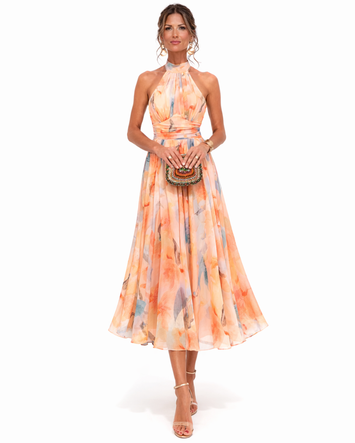 Amara™ | Halter Maxi Dress with Watercolor Print