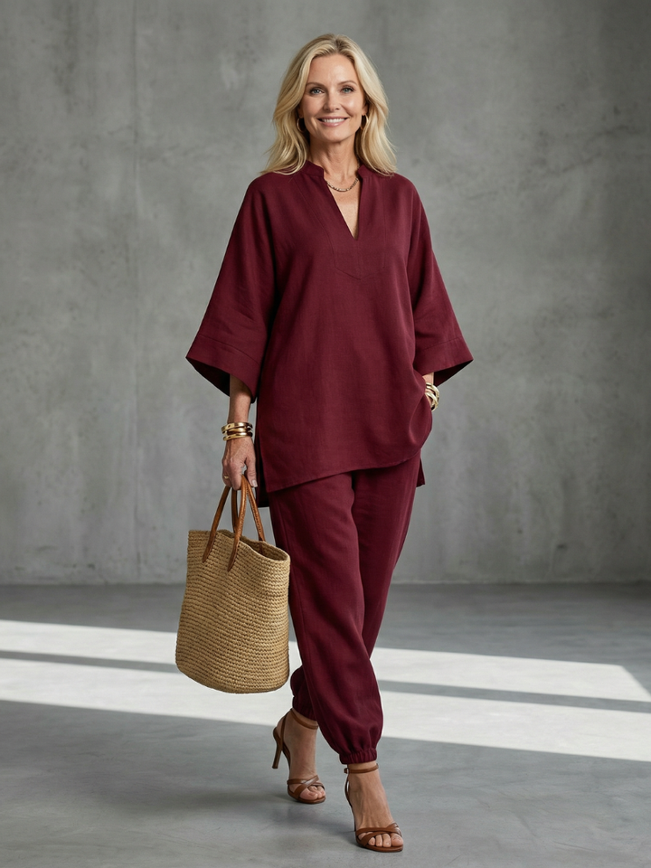 Georgiana | V-Neck Tunic Set with Gathered Pants