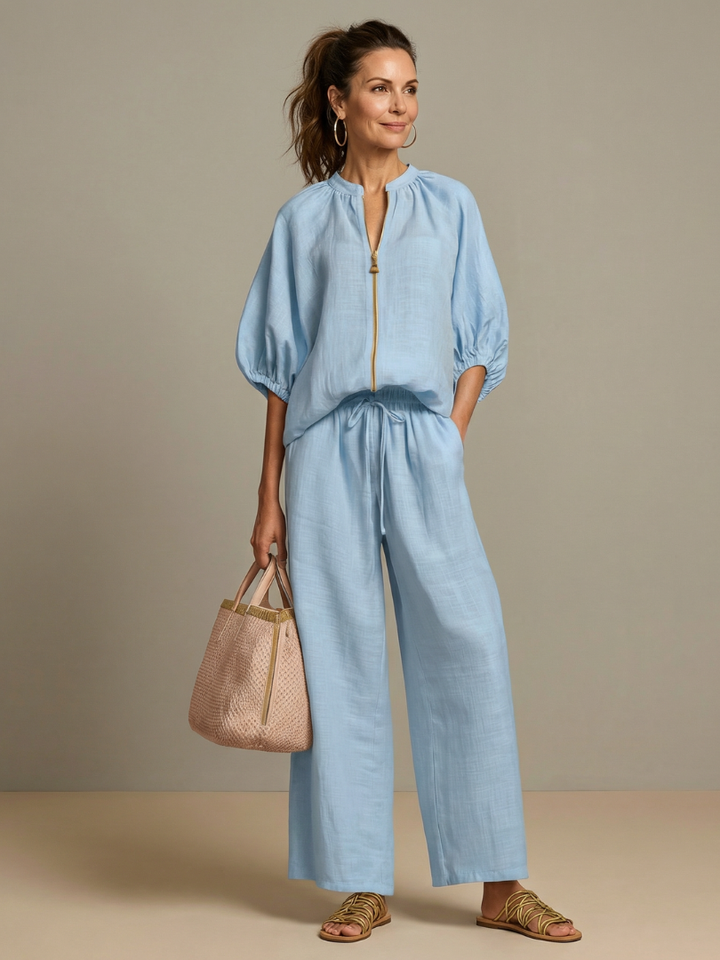 Natalia | Zip-Up Top and Wide Pants