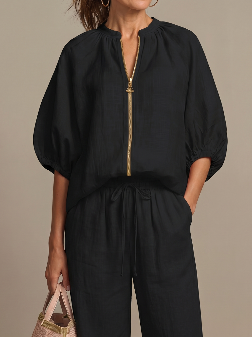 Natalia | Zip-Up Top and Wide Pants