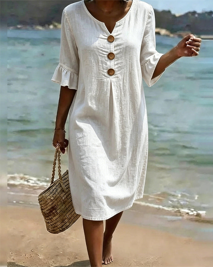 Lotus Leaf Dress with Denim Sleeves