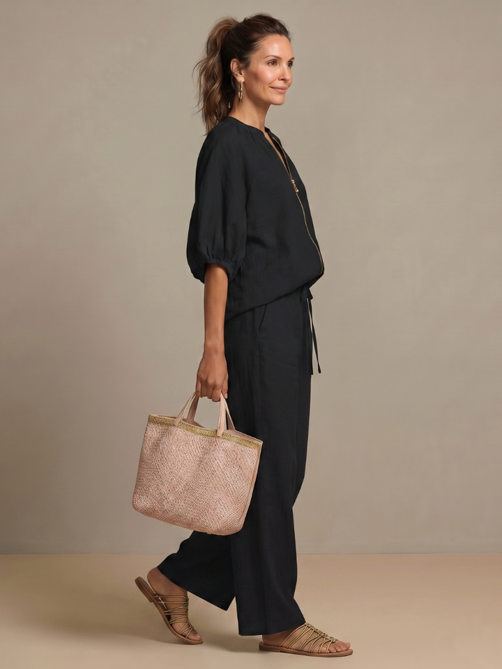 Natalia | Zip-Up Top and Wide Pants