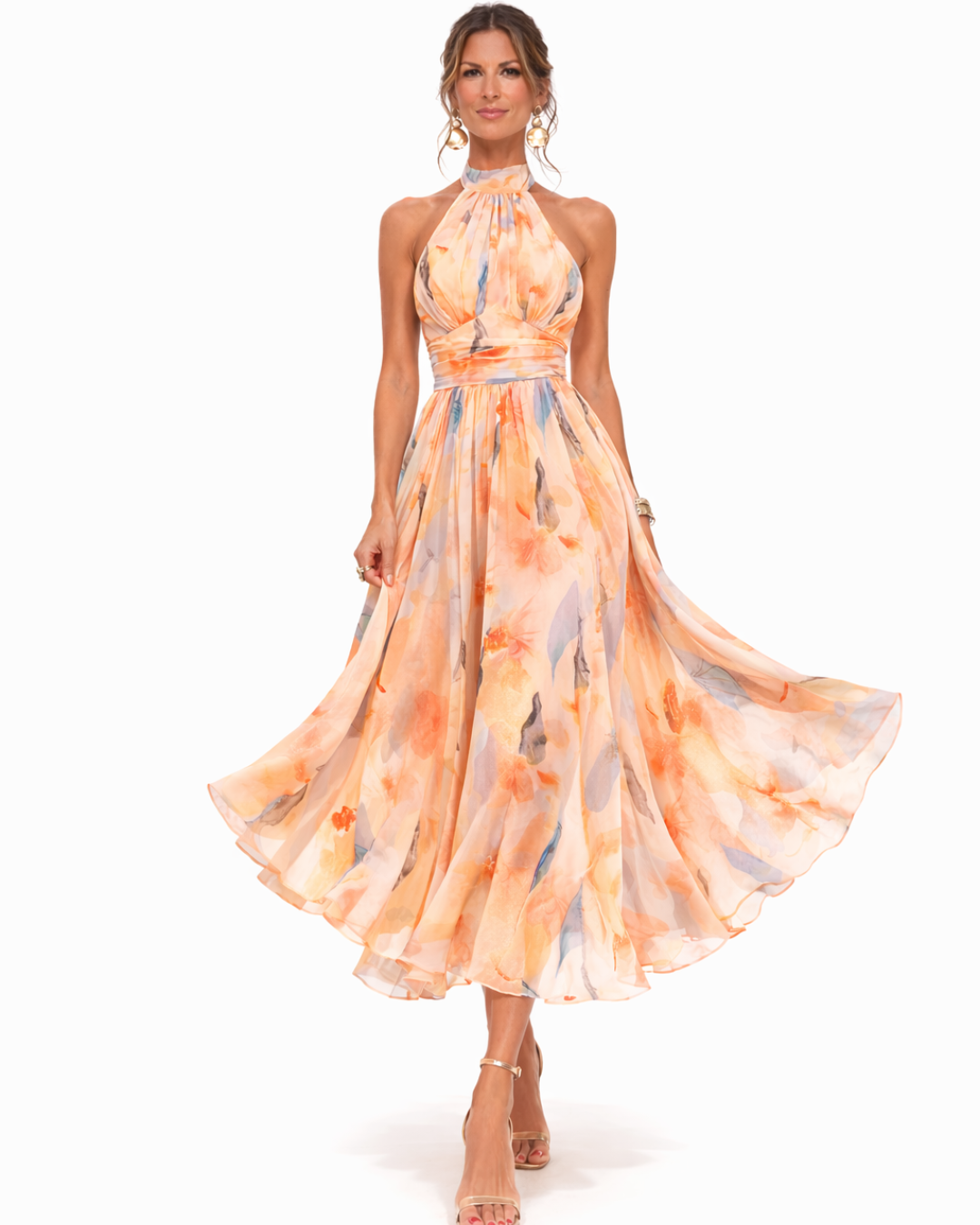 Amara™ | Halter Maxi Dress with Watercolor Print