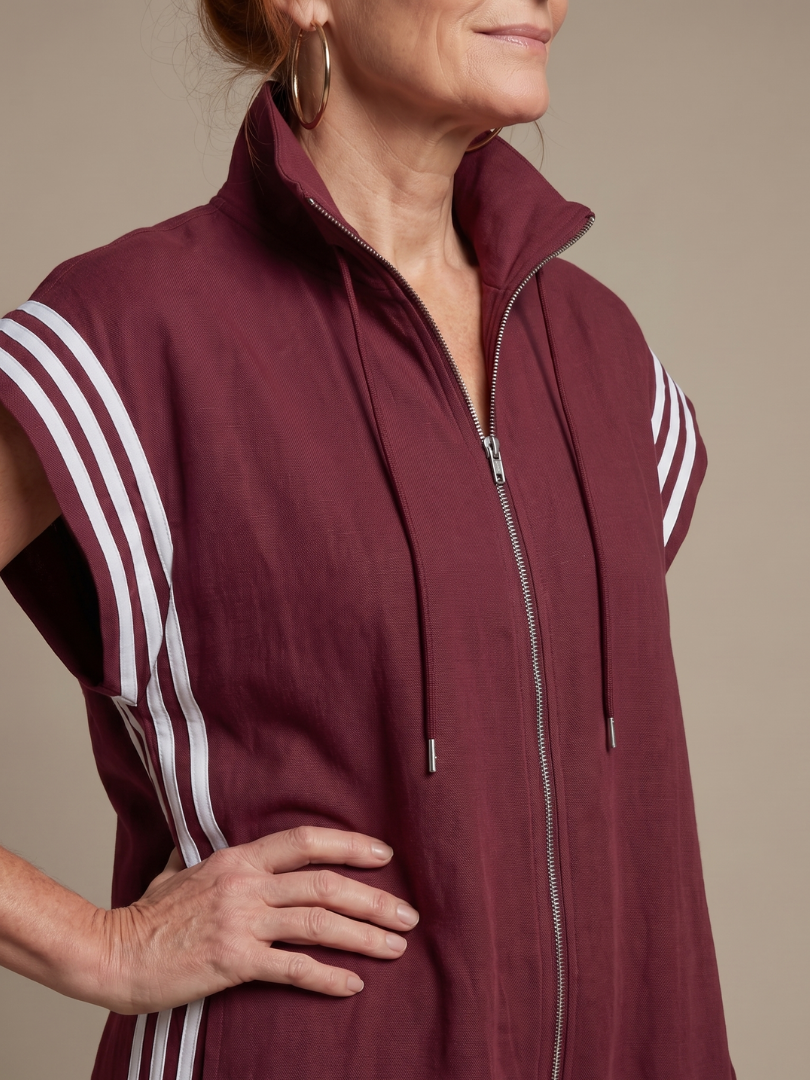 Lark | Striped Panel Jumpsuit with Front Zipper