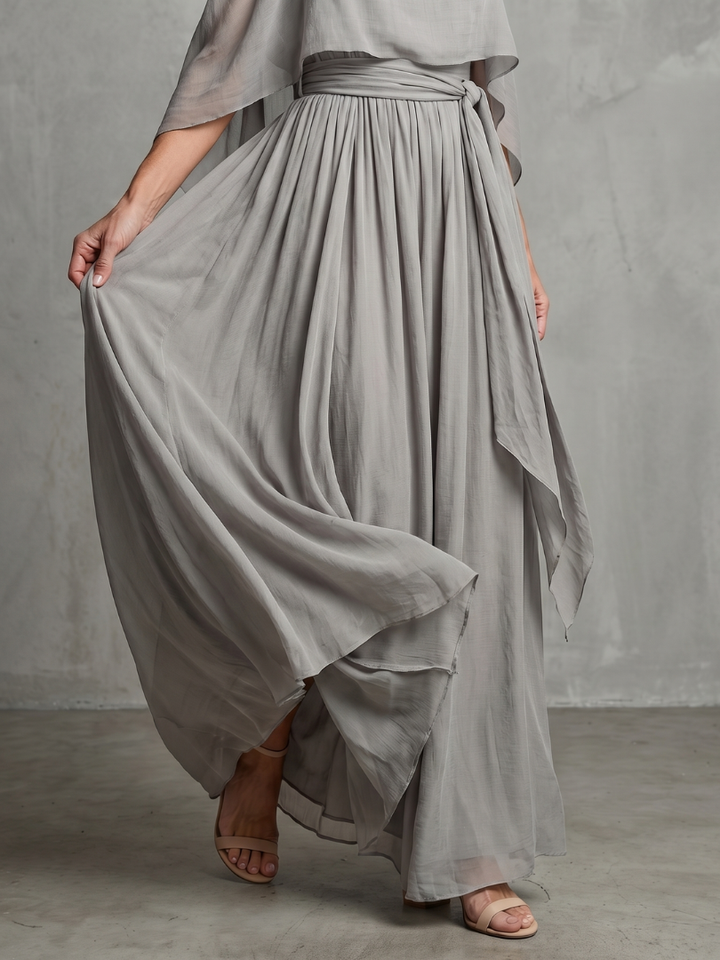 Marisol | Layered Off-Shoulder Draped Top and Wide Leg Pants