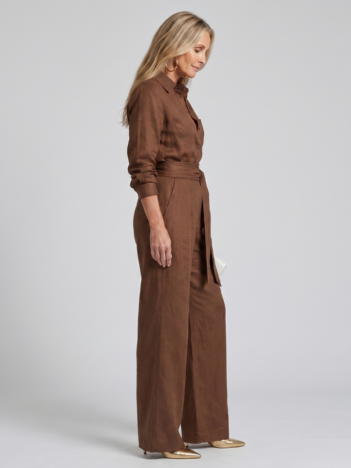 Jovie | Long Sleeve Jumpsuit with Buttons and Wide Legs