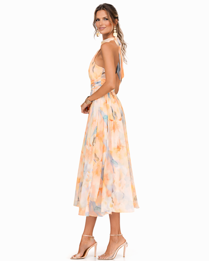 Amara™ | Halter Maxi Dress with Watercolor Print