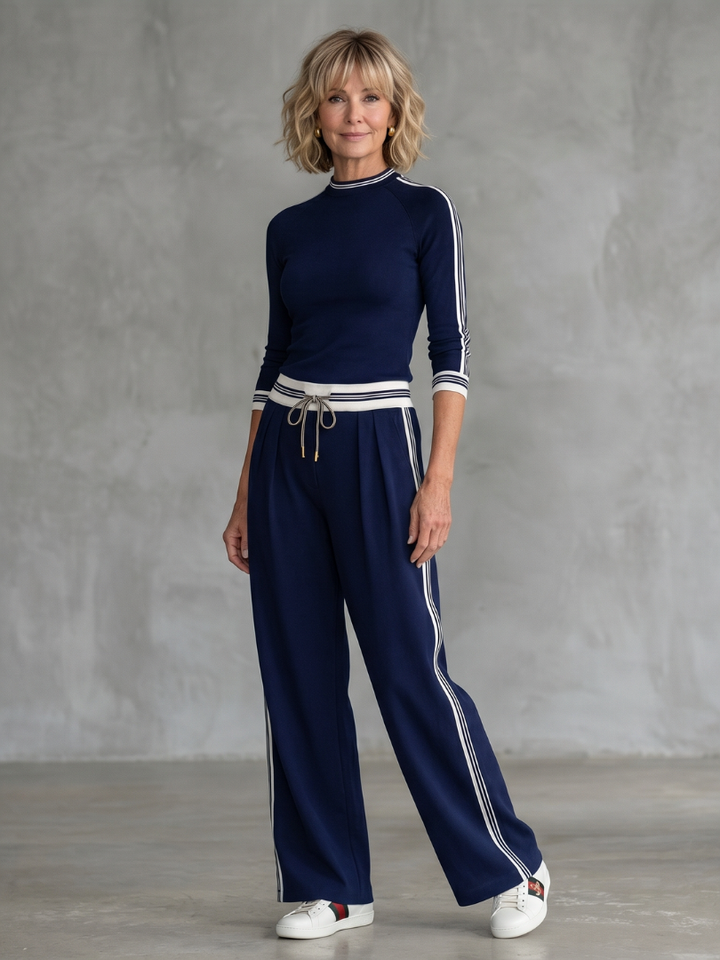 Eirlys | Fitted Long Sleeve Top and Wide Pants Set