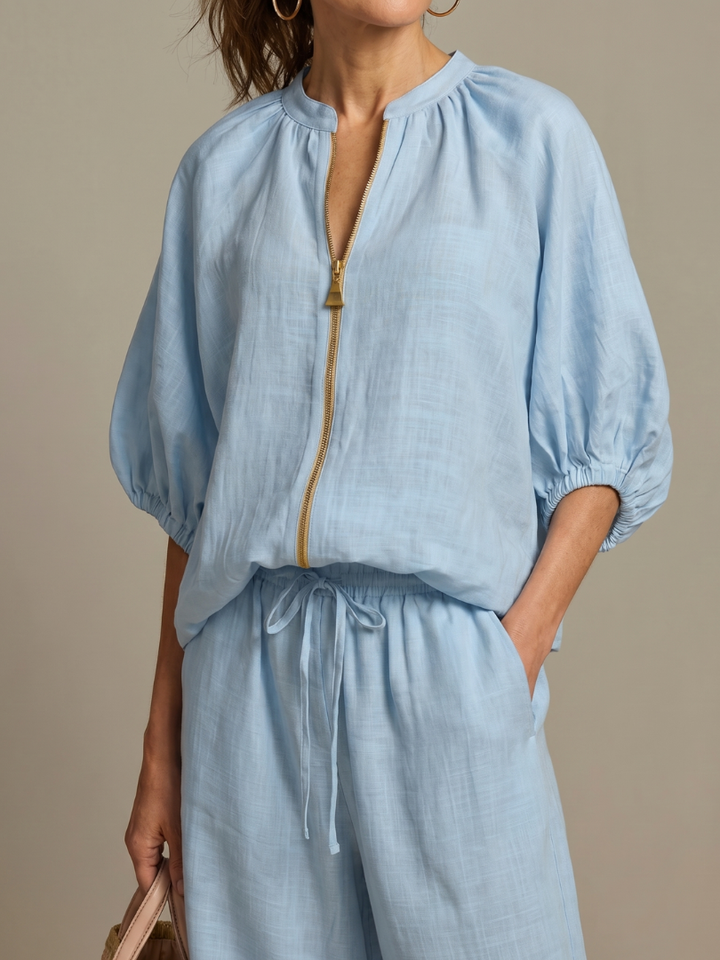 Natalia | Zip-Up Top and Wide Pants