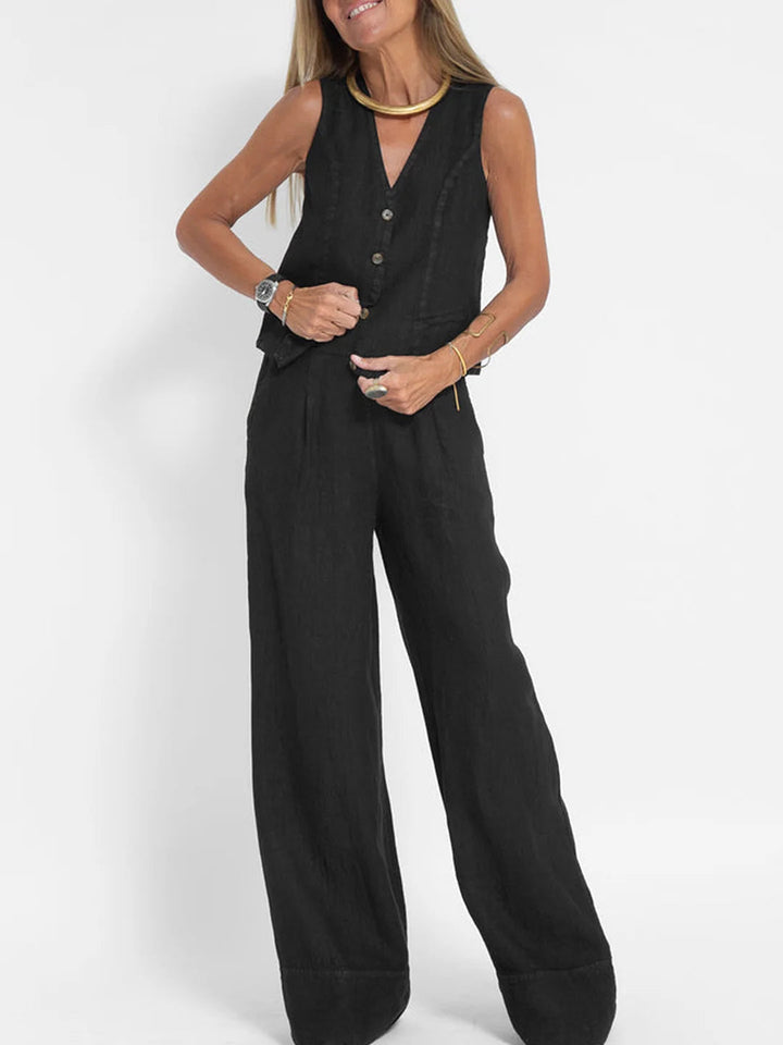 Aira – Elegant Two-Piece Set with Waistcoat and Wide-Leg Trousers