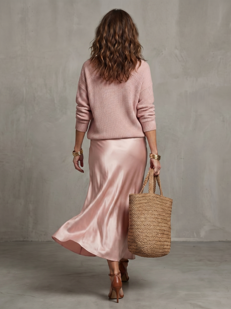 Luciana | Satin Bias Skirt with Knit Set