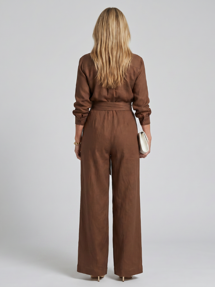 Jovie | Long Sleeve Jumpsuit with Buttons and Wide Legs