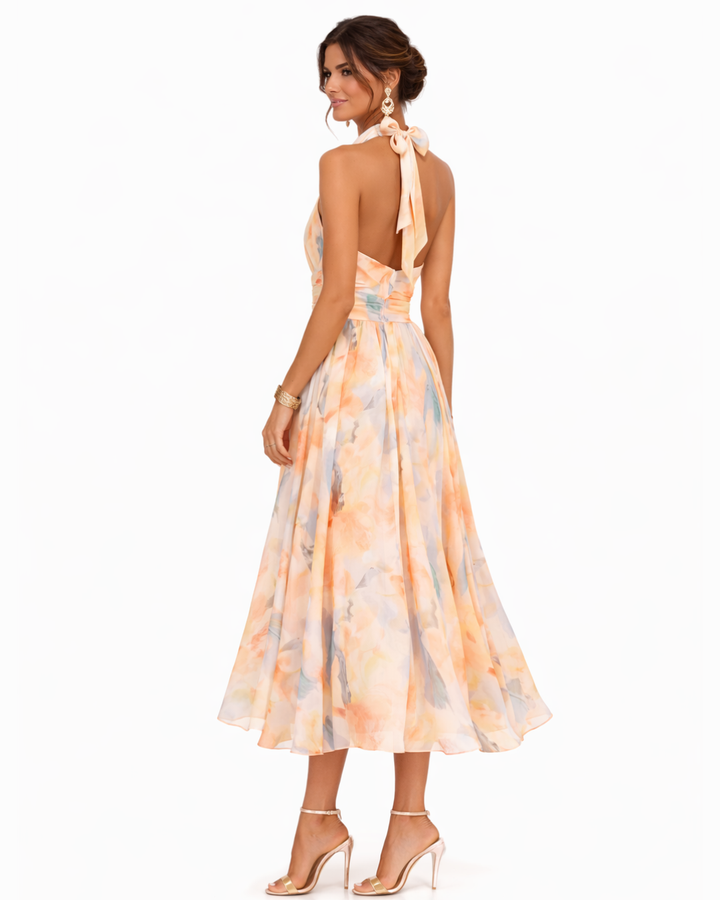 Amara™ | Halter Maxi Dress with Watercolor Print