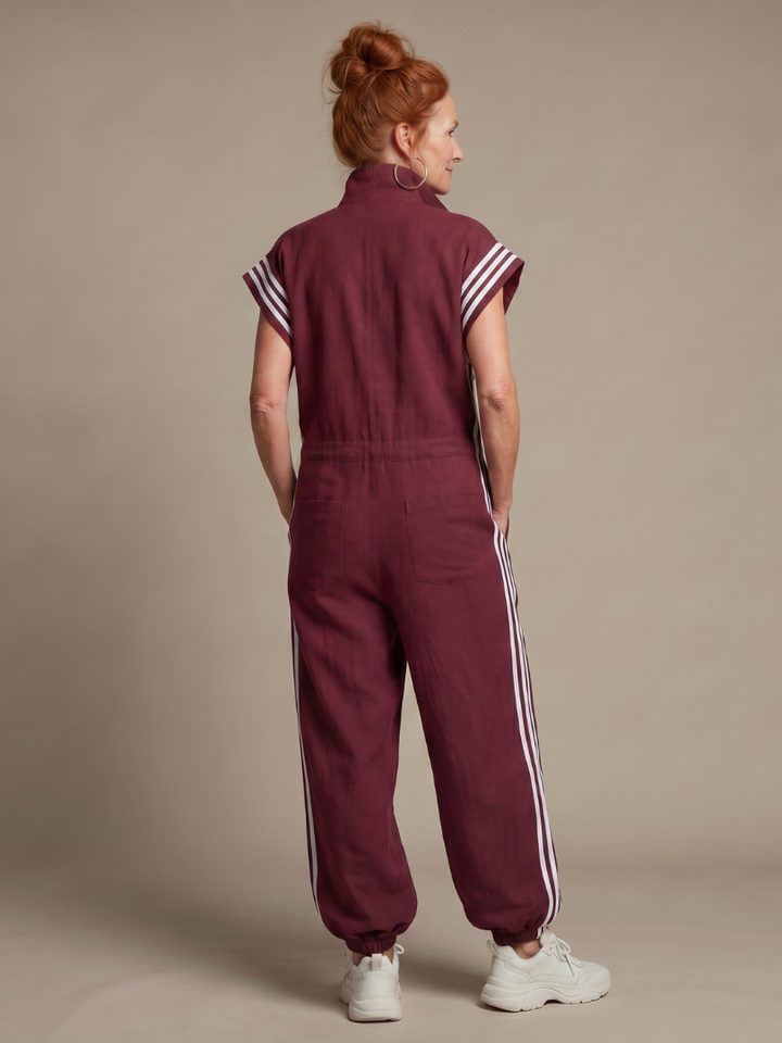 Lark | Striped Panel Jumpsuit with Front Zipper