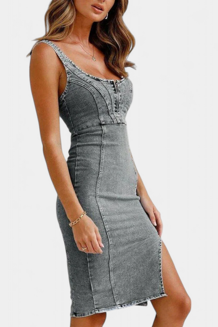 Sarah™ | Button-Down Denim Midi Dress