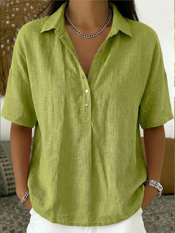 Sloane™ Cotton Blend Short Sleeve Shirt Relaxed Fit Collared Style