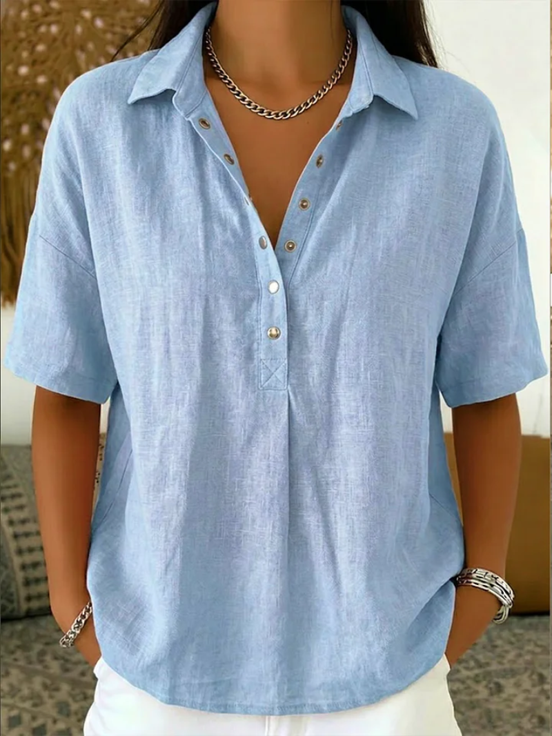 Sloane™ Cotton Blend Short Sleeve Shirt Relaxed Fit Collared Style