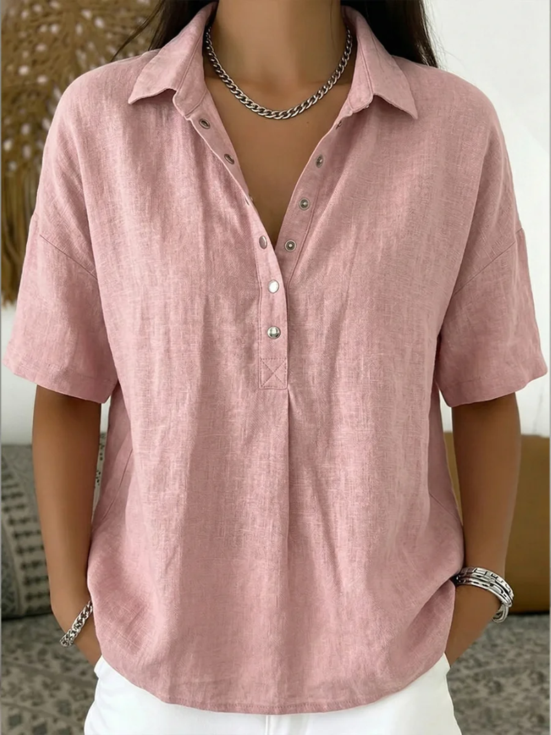 Sloane™ Cotton Blend Short Sleeve Shirt Relaxed Fit Collared Style