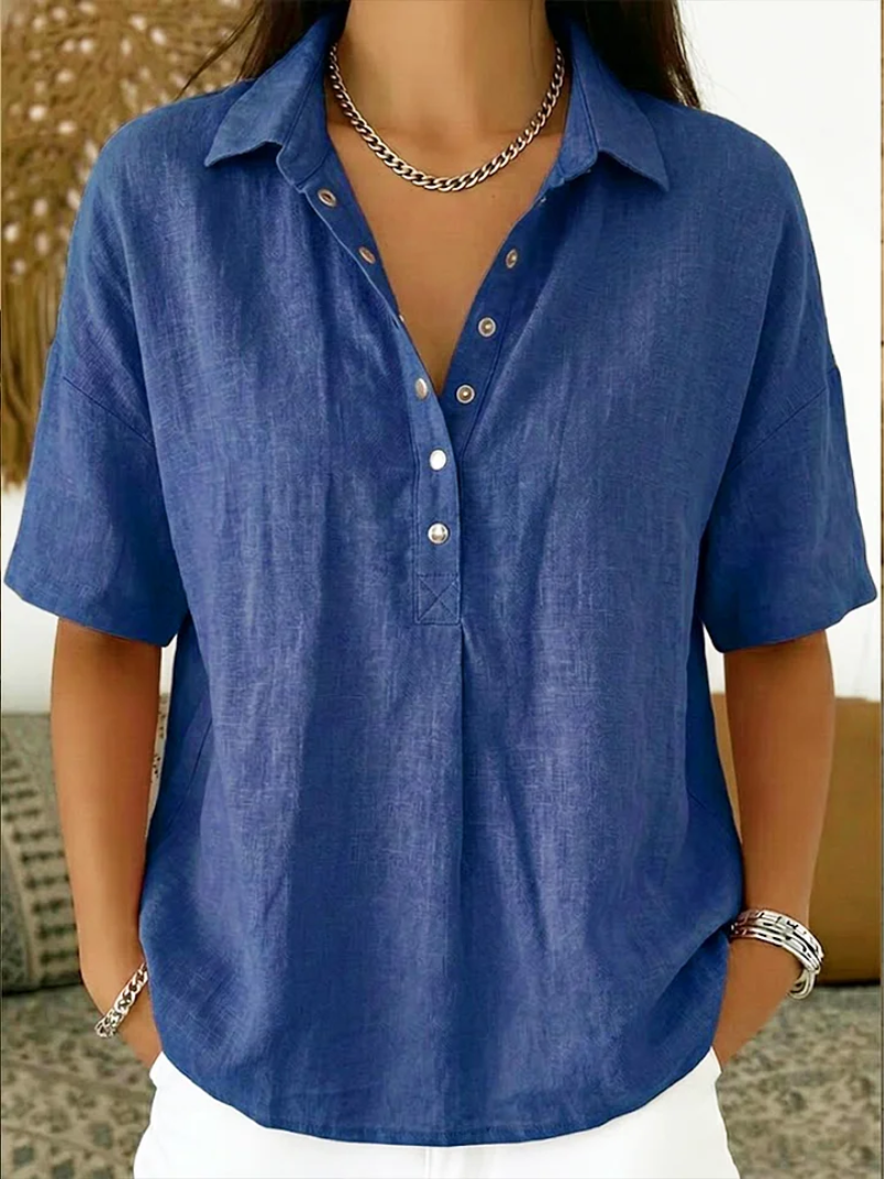 Sloane™ Cotton Blend Short Sleeve Shirt Relaxed Fit Collared Style