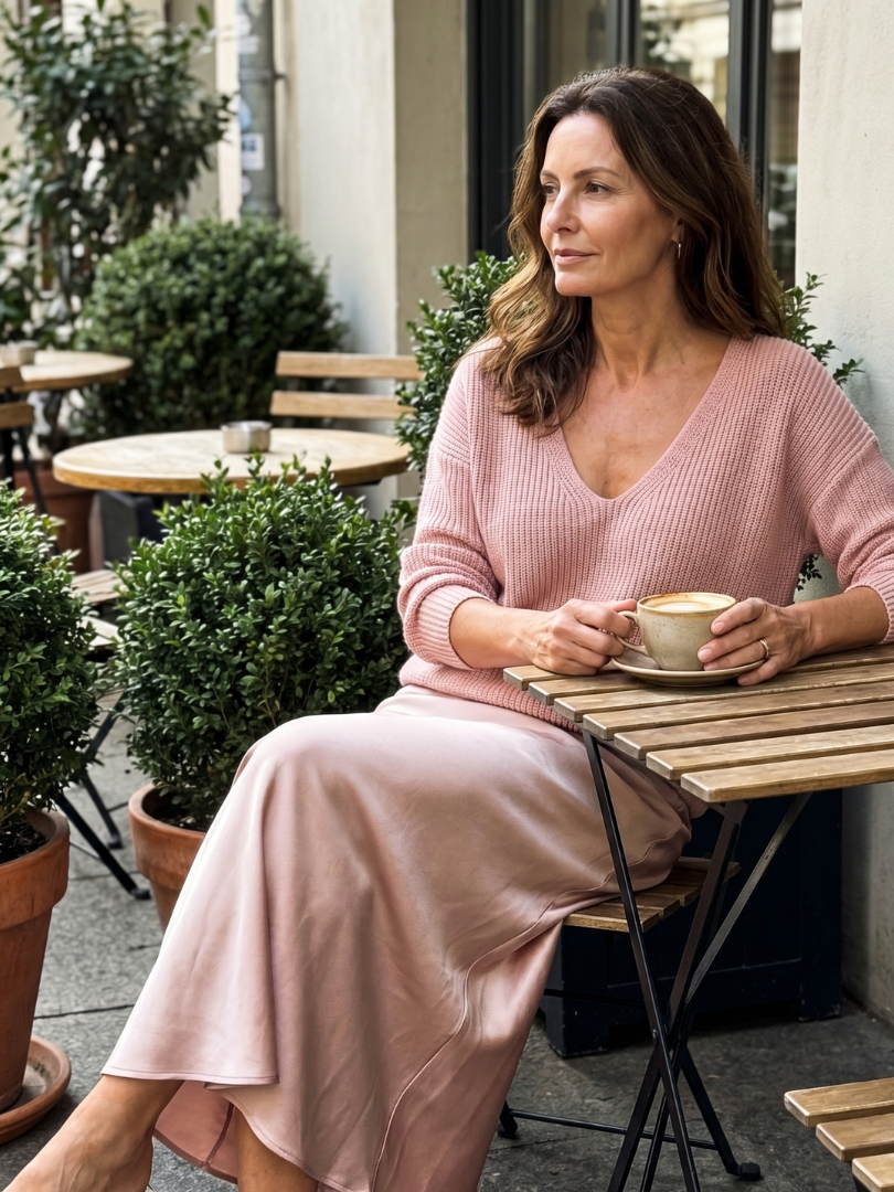 Luciana | Satin Bias Skirt with Knit Set