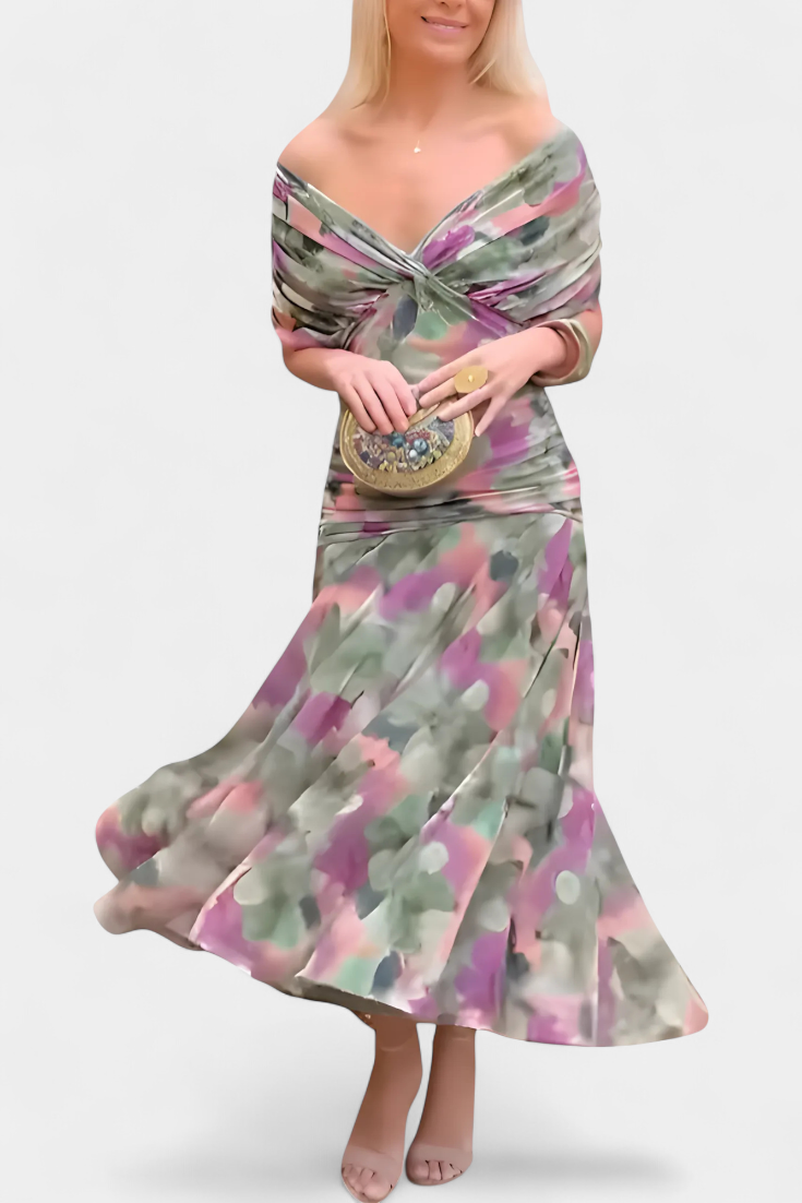 Genevieve™ | Long Floral Dress with V-Neck