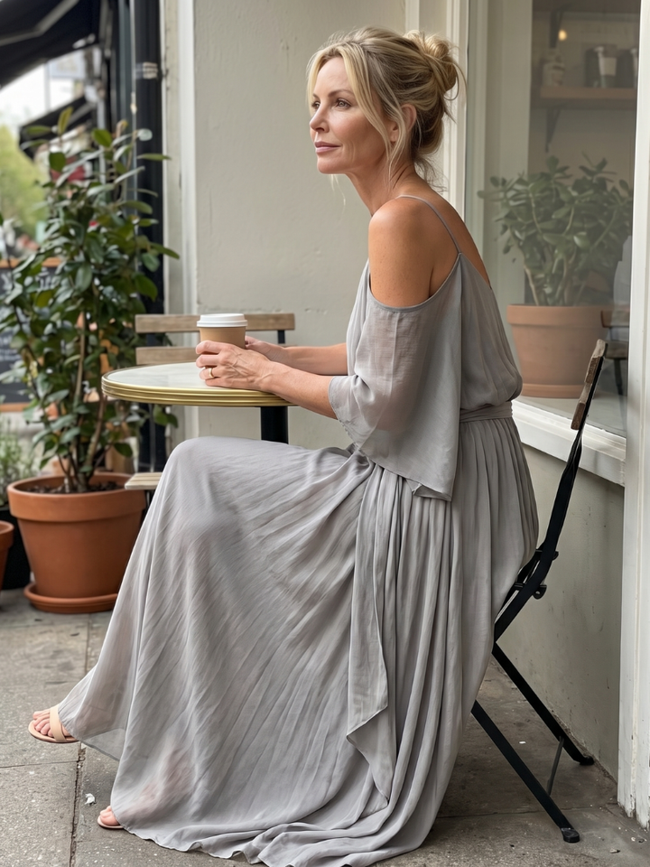 Marisol | Layered Off-Shoulder Draped Top and Wide Leg Pants