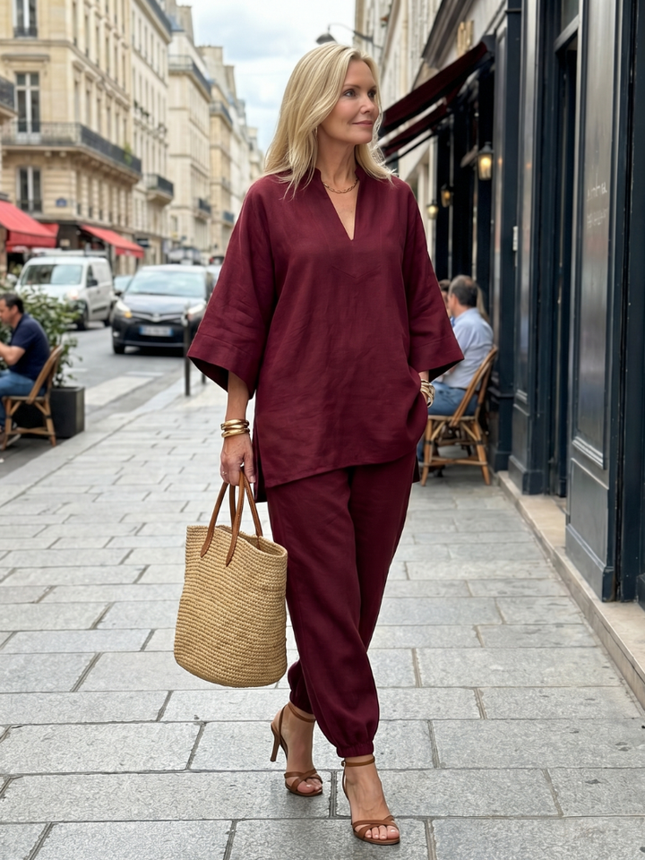 Georgiana | V-Neck Tunic Set with Gathered Pants