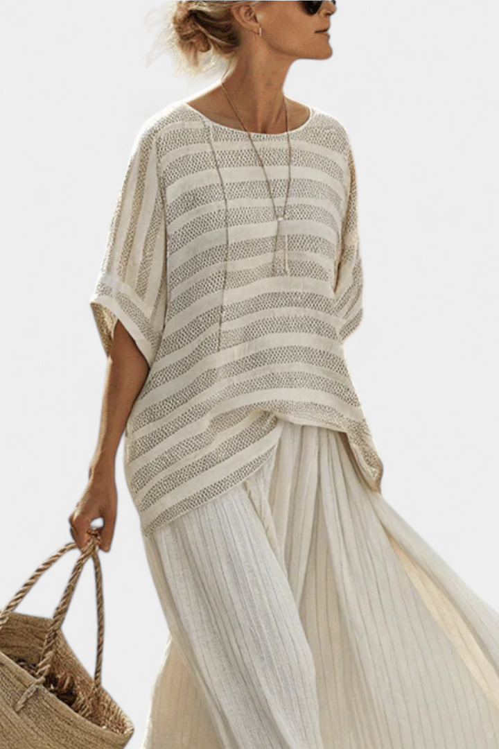 Graziella — Top with Stripes Made from Natural Bamboo and Flowing Linen Trousers