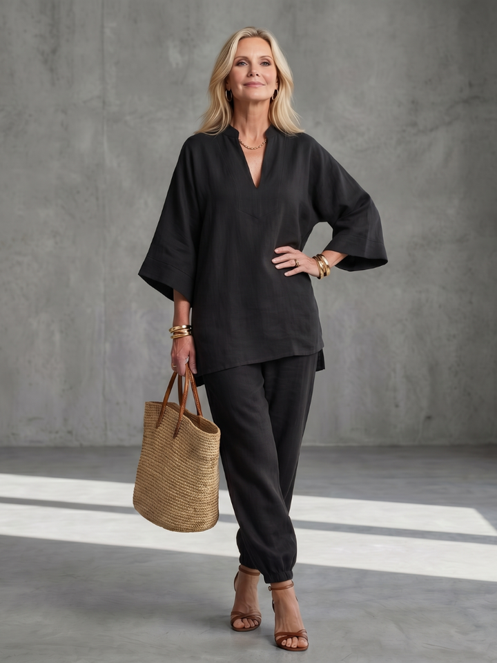 Georgiana | V-Neck Tunic Set with Gathered Pants