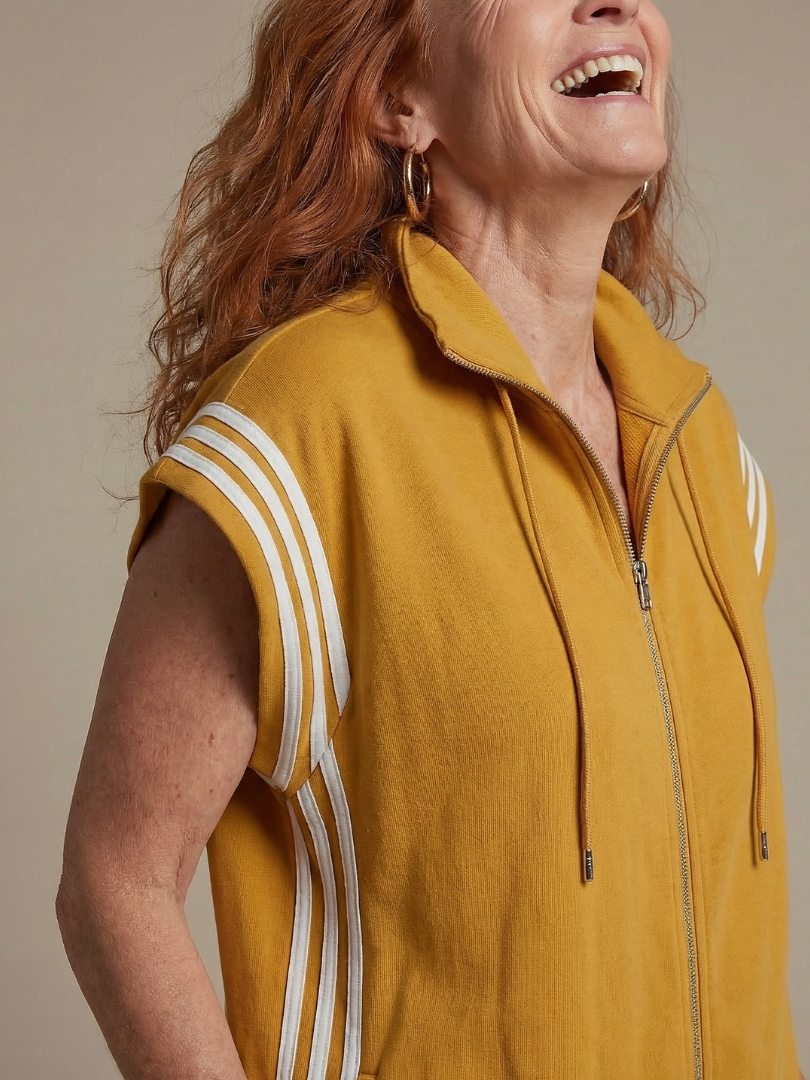 Lark | Striped Panel Jumpsuit with Front Zipper