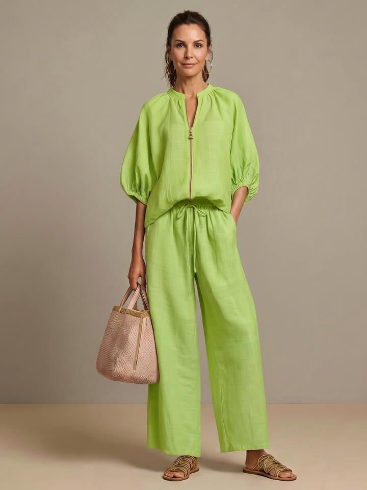 Natalia | Zip-Up Top and Wide Pants
