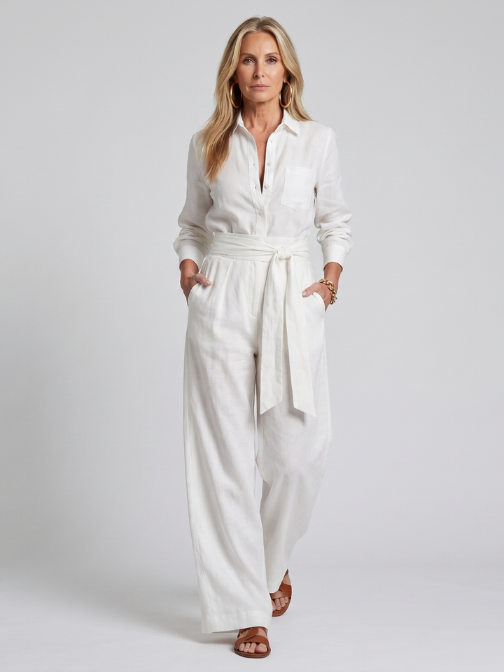 Jovie | Long Sleeve Jumpsuit with Buttons and Wide Legs