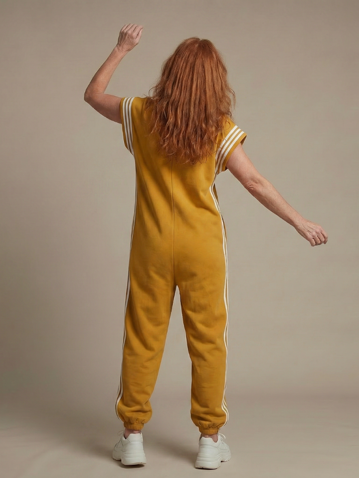 Lark | Striped Panel Jumpsuit with Front Zipper