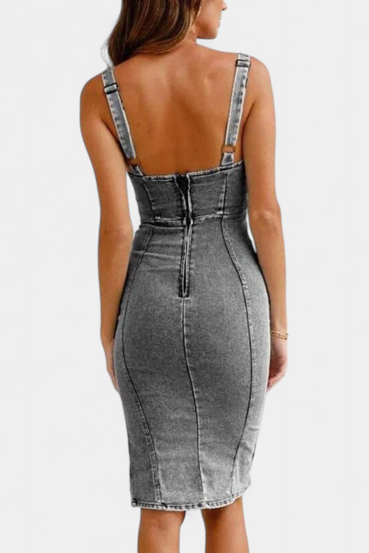Sarah™ | Button-Down Denim Midi Dress