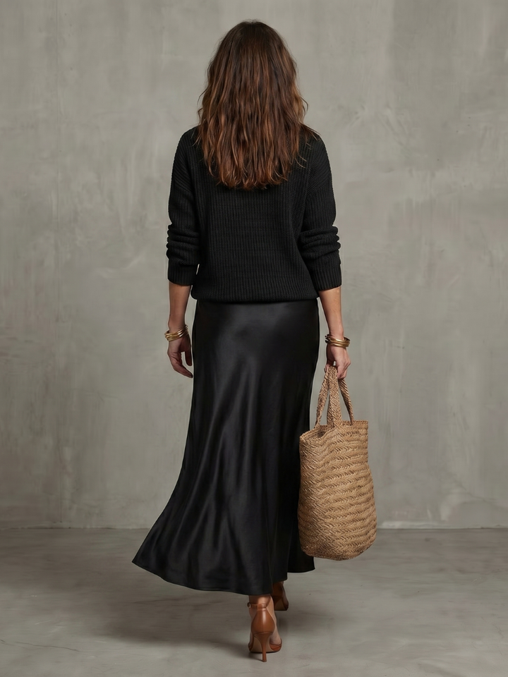 Luciana | Satin Bias Skirt with Knit Set