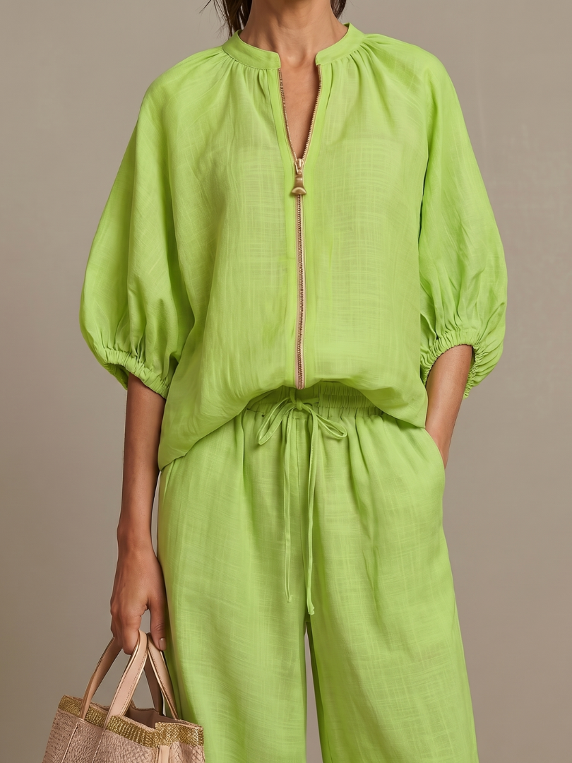 Natalia | Zip-Up Top and Wide Pants